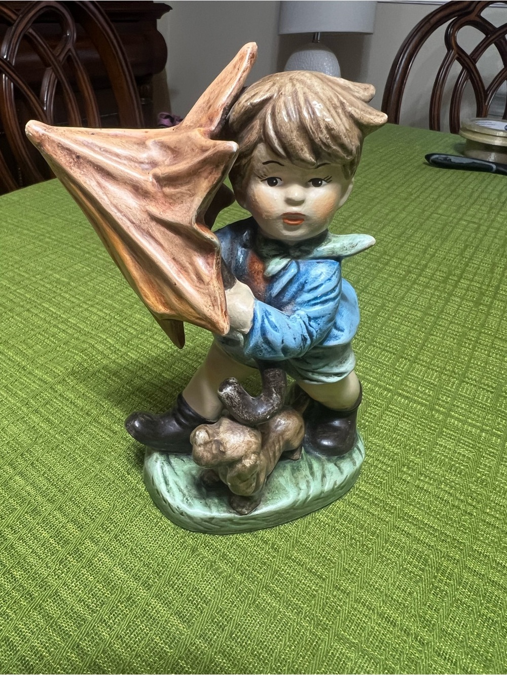 Hand-Painted Ceramic Boy Figurine with Umbrella